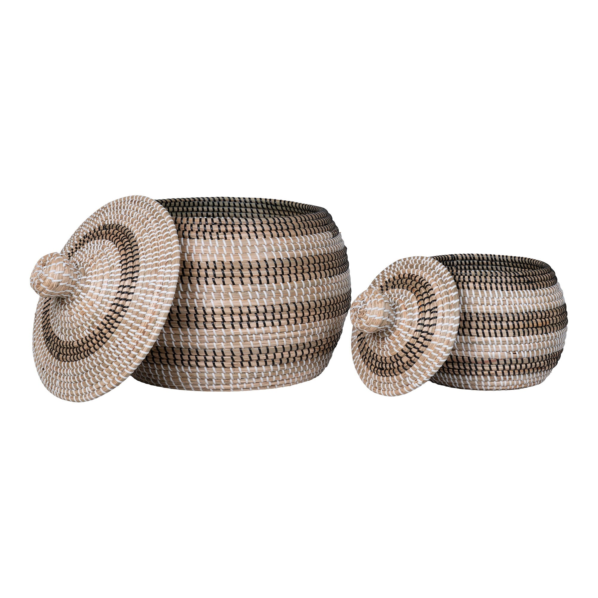 Farbe Ipoh – Aufbewahrungskörbe mit Deckel aus Seegras, natur/weiß/schwarz, Set aus 2